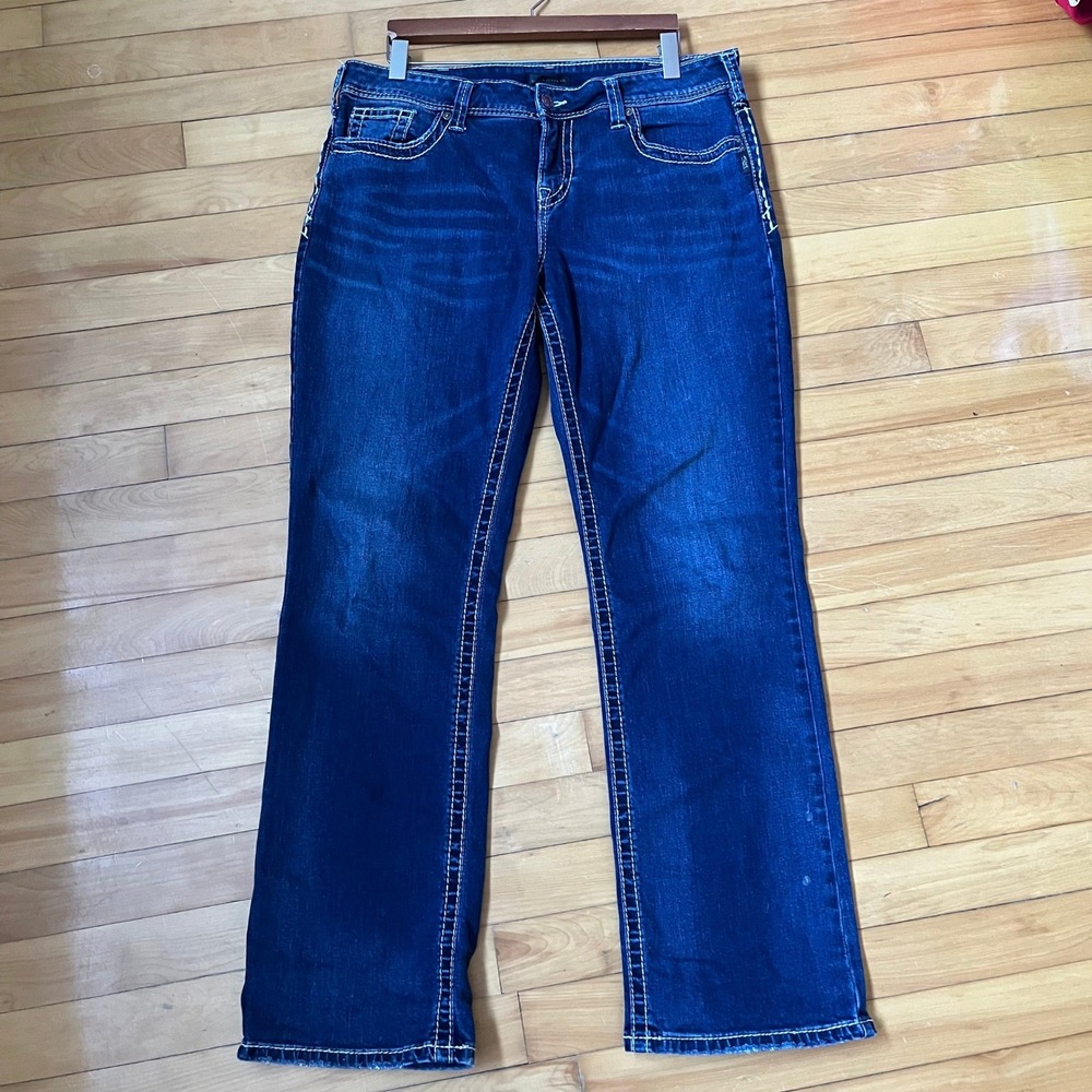 Silver Jeans Co Dark Wash Bootcut Denim Thick Stitch Jeans Blue 35x31